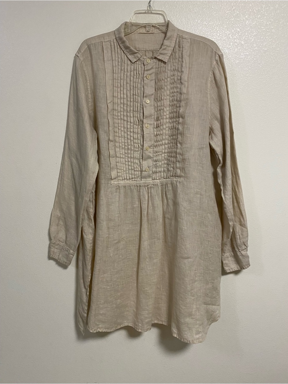 CP Shades Tunic Dress Women’s Size XL Cream Annette Pin tuck Linen Tunic Dress